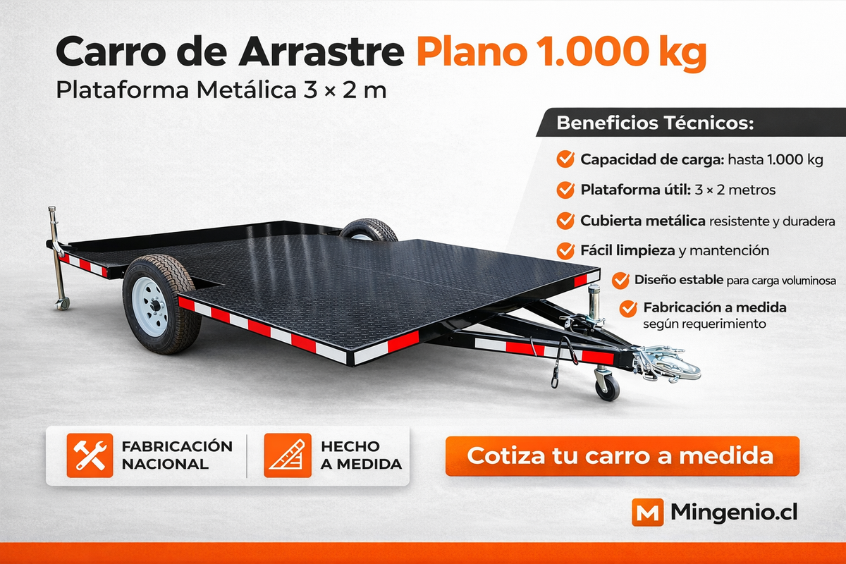 Carro de Arrastre Plano 1.000 kg – Plataforma Metálica 3 × 2 m