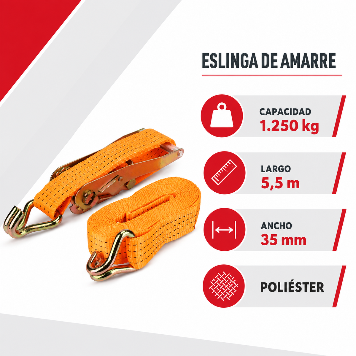 Infografía técnica de la eslinga de amarre de 1250 kg
