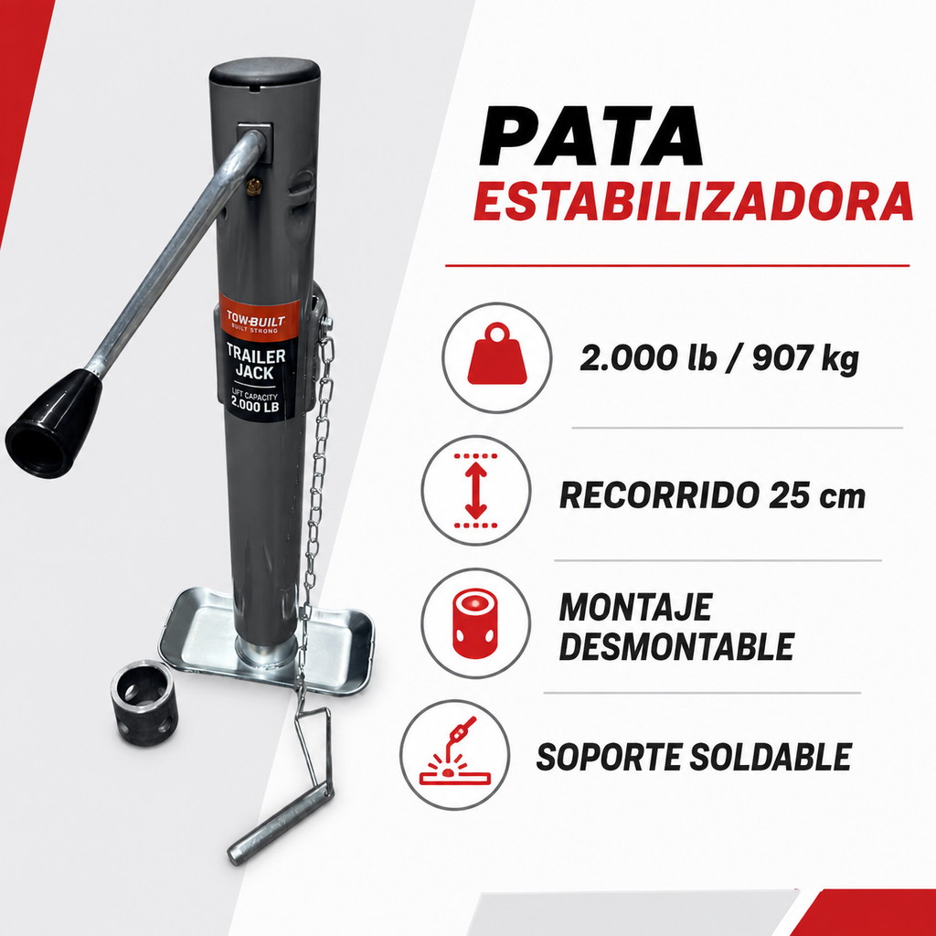 Infografía técnica de la pata estabilizadora de 2000 libras