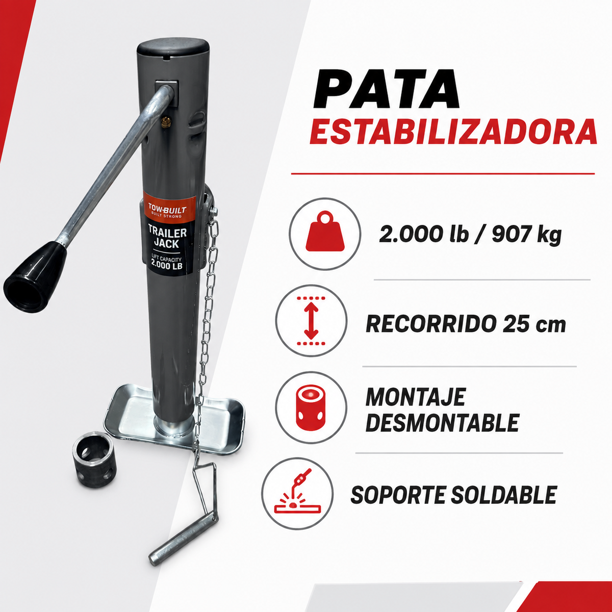 Infografía técnica de la pata estabilizadora de 2000 libras