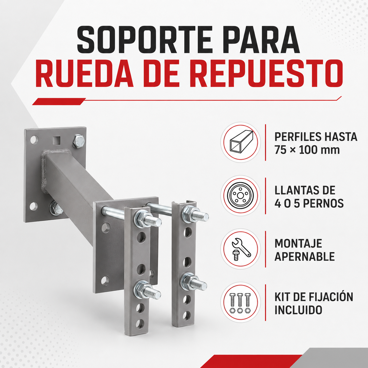 Infografía técnica del soporte para rueda de repuesto